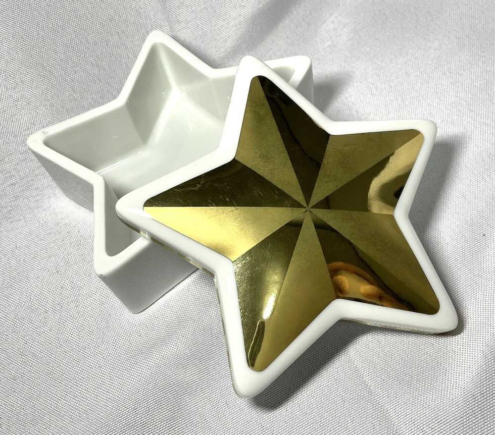 Rare Tiffany Star Design Jewelry Box in Gold & White Accessory Case