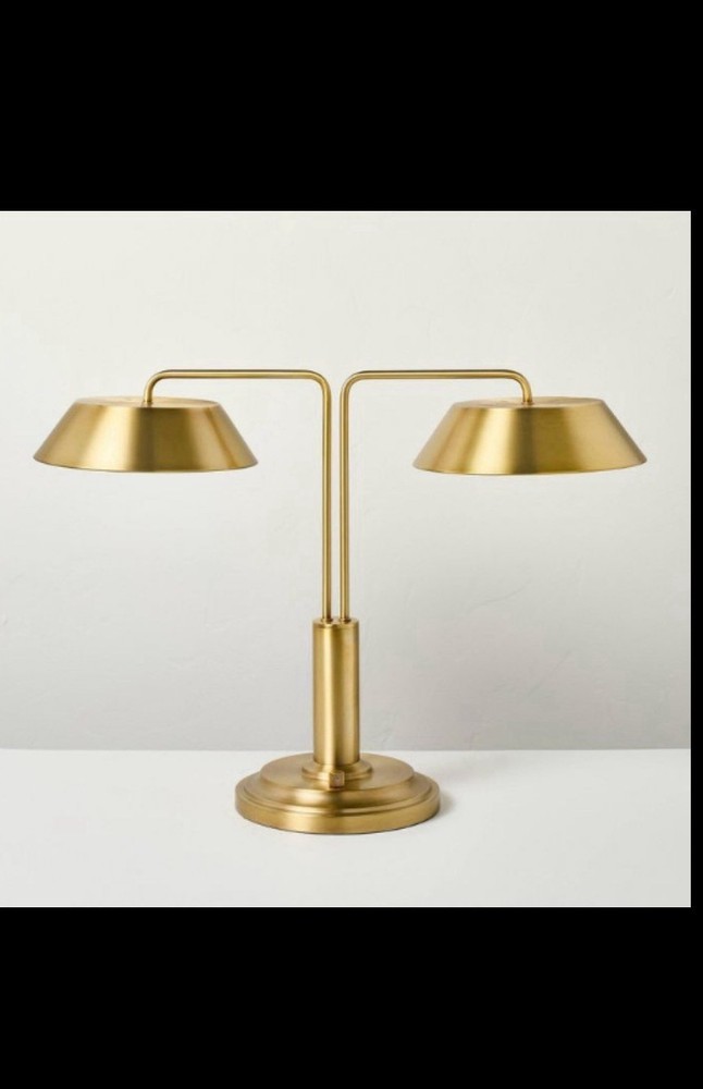 Hearth & Hand with Magnolia Double-Shaded Table Lamp Brass Finish 3-Way Switch