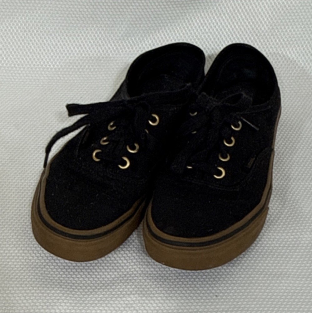 Vans Black Canvas Lace Up Men's Casual Sneakers US 5.5 EU 37 UK 4.5 Brown Sole