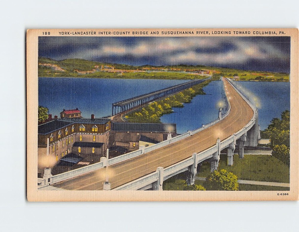 Postcard York Lancaster Inter County Bridge Susquehanna River Columbia PA USA