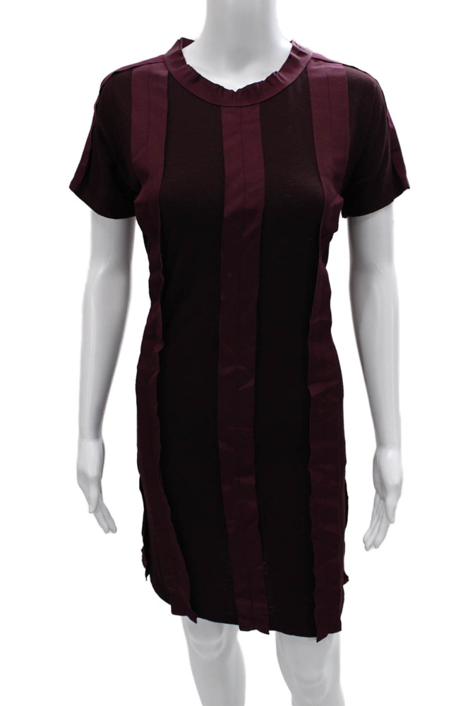 Lanvin Womens Purple Striped Viscose Crew Neck Shift Dress Short Sleeve Size SFree Shipping in US $100+ Orders | $6.95 Orders Below