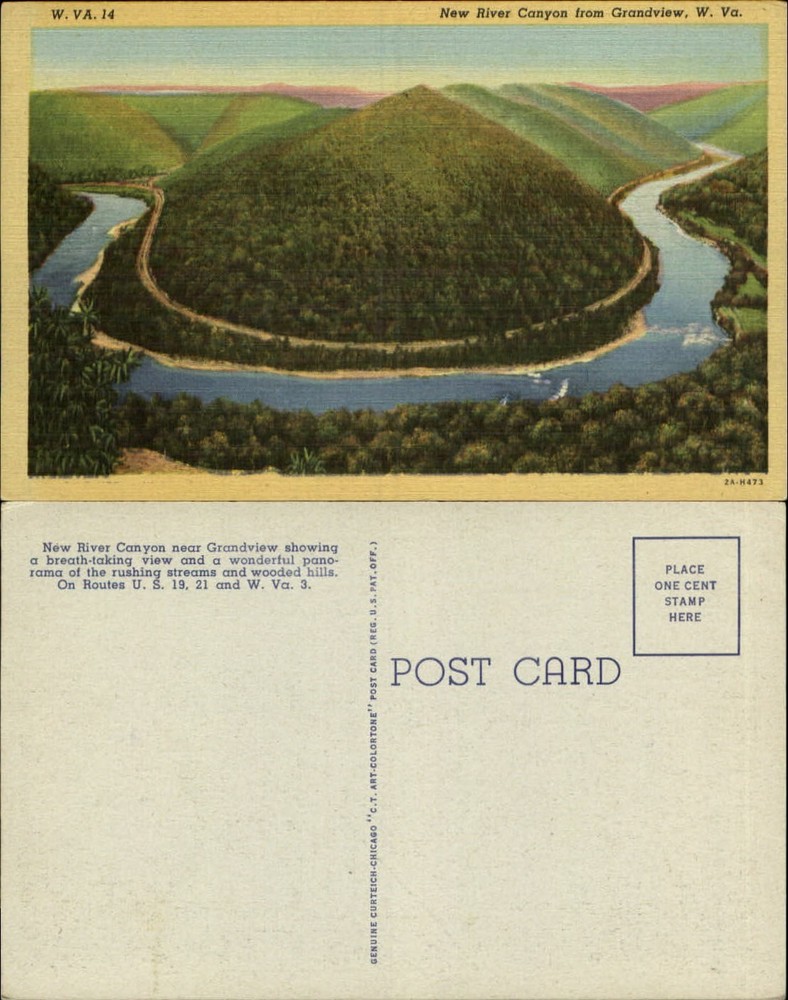 New River Canyon  Grandview West Virginia WV vintage postcard