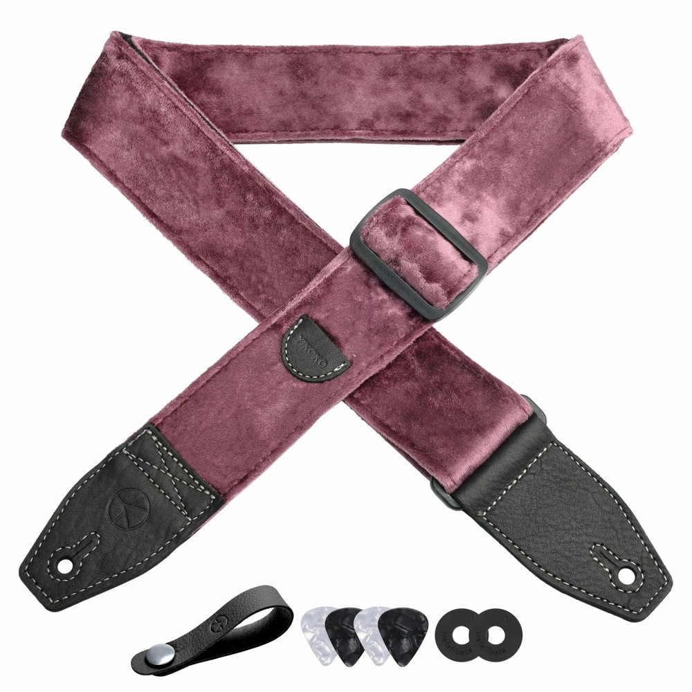 Guitar Strap 2 inch Velvet Guitar Straps with Full Grain Leather End, for Bas...