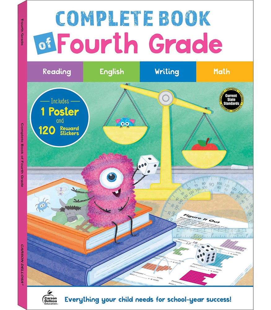 Carson Dellosa Complete Book of 4th Grade Workbook, Reading Comprehension, Math,