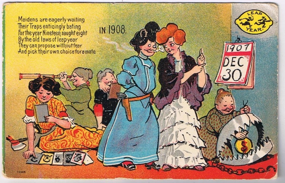 Postcard Leap Year 1908 Happy New Year Sadie Hawkins