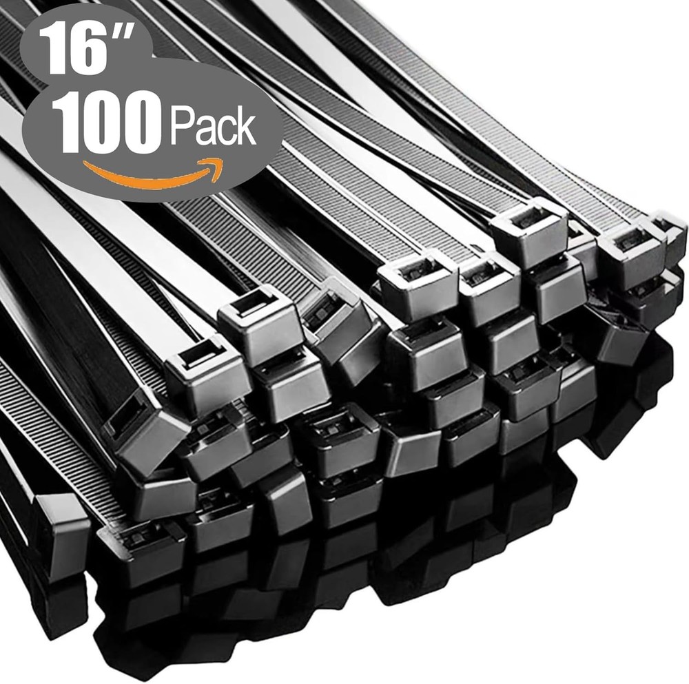 16-Inch Heavy-Duty Black Zip Ties 100-Pack 60 lb Strength