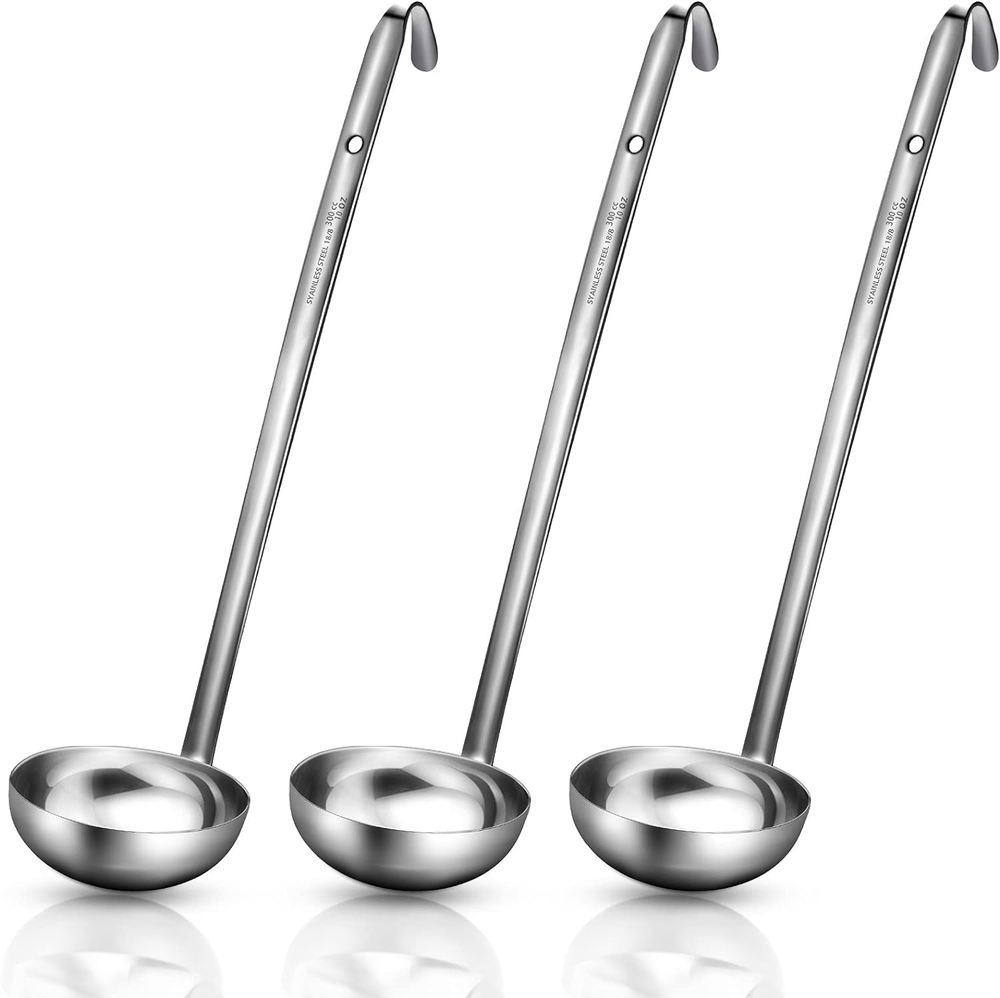 3 Pieces Stainless Steel Ladle Soup Handle Ladle with Pouring Rim for Kitchen Co