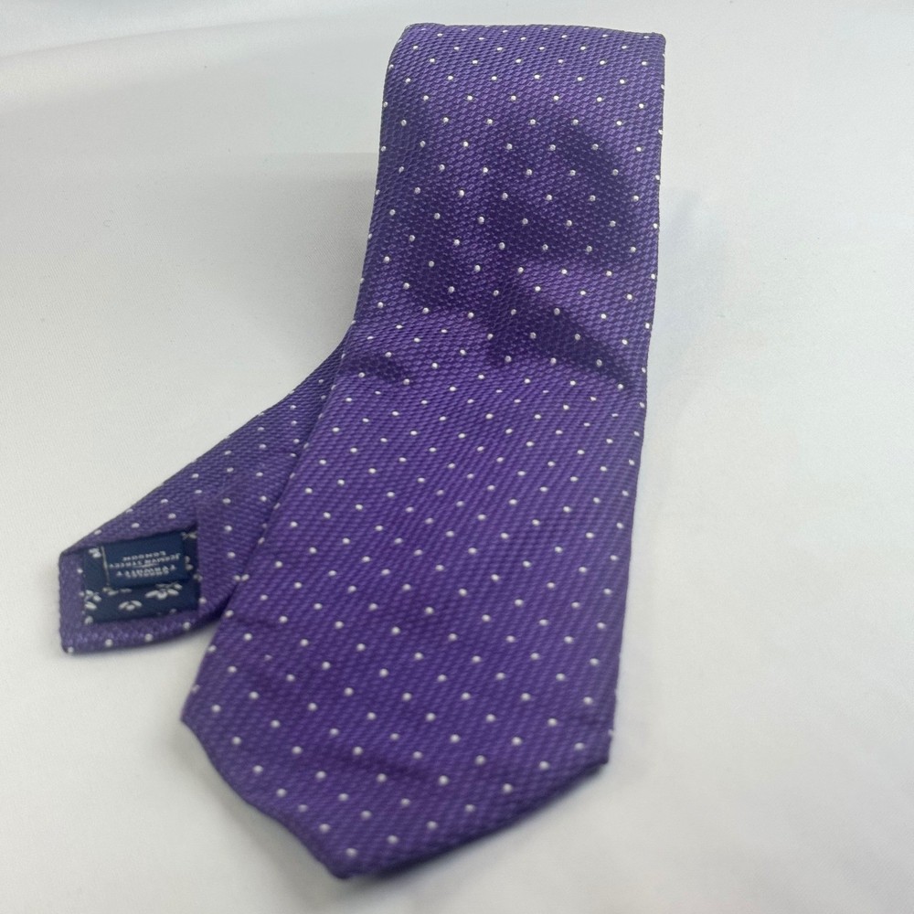 Charles Tyrwhitt Mens Purple Polka Dot 100% Silk Necktie Jermyn Street London