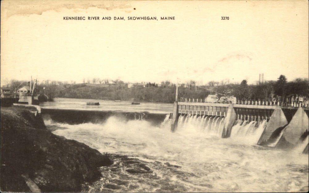 Kennebec River and Dam Skowhegan Maine ME ~ c1910 vintage postcard