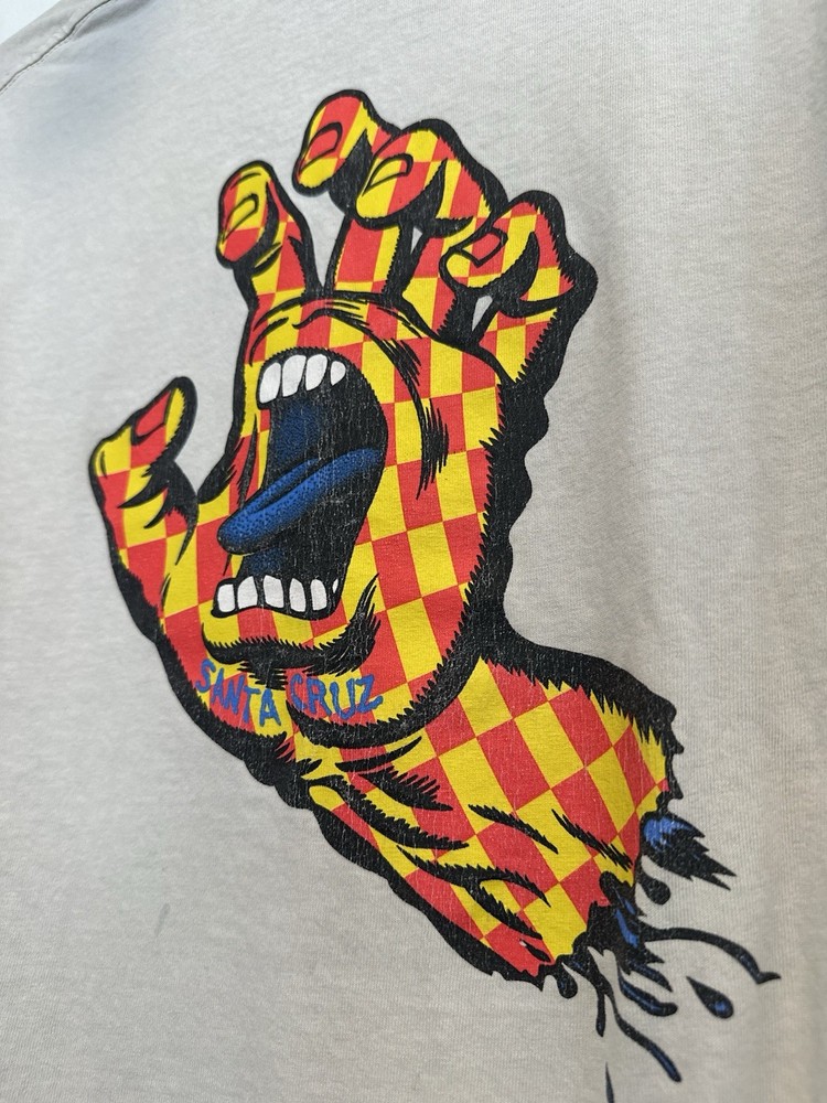 Santa Cruz Skateboard Y2K Sz:M Skater Surf Arch Check Hand Logo Tee Streetwear
