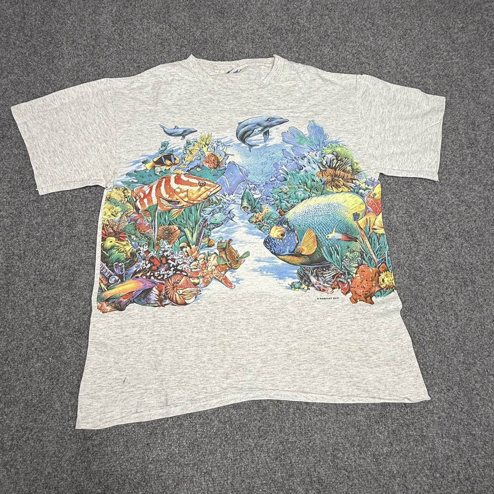 Vintage 90s Signal Sport T-shirt Fish Coral Reef Habitat Wrap Around Medium