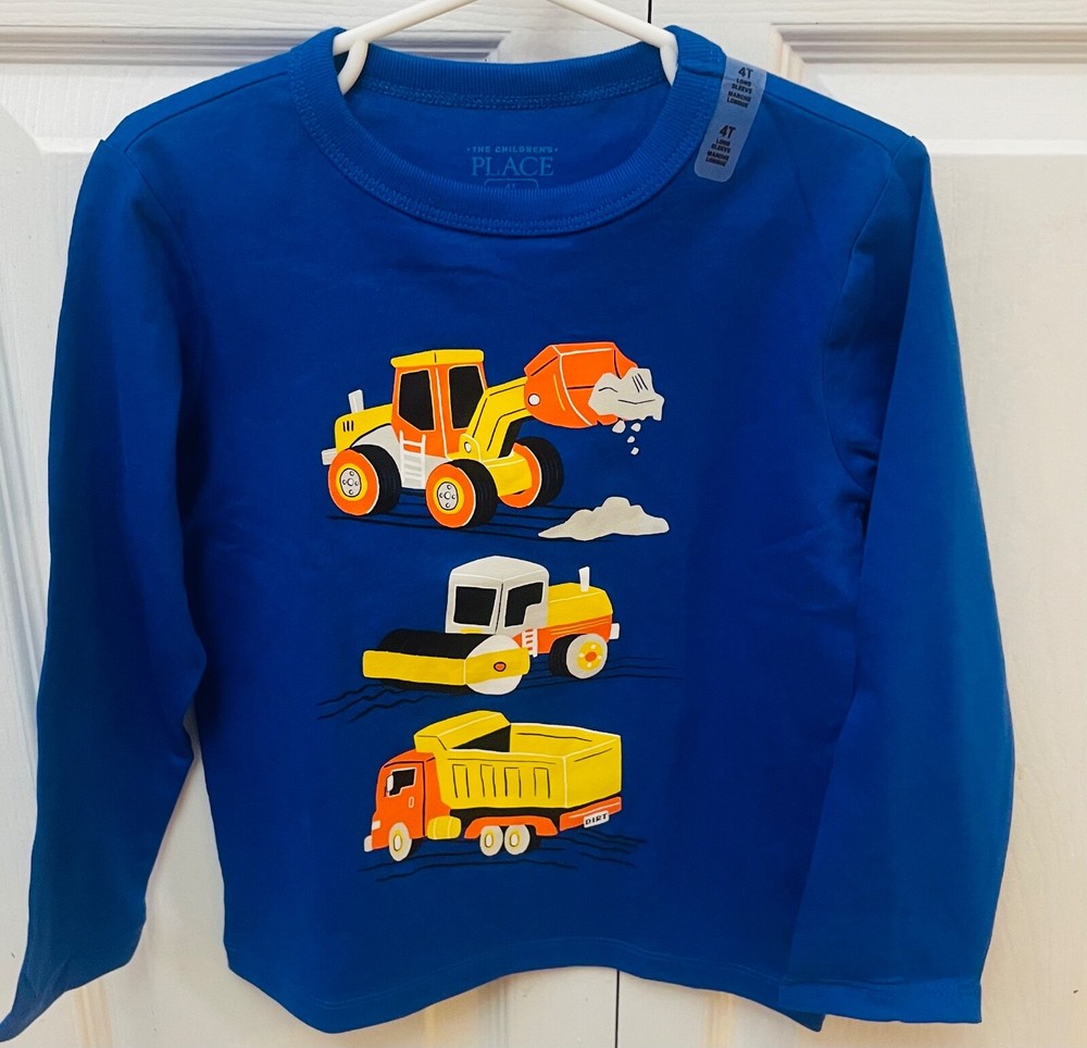 Boys Size 4T New Blue Long Sleeves Construction Vehicles Graphic T-Shirt