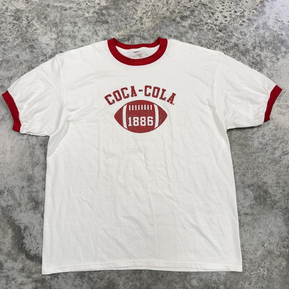 Coca-Cola Shirt Mens 2XL Ringer 1886 Football Graphic Vintage Style Tee Retro