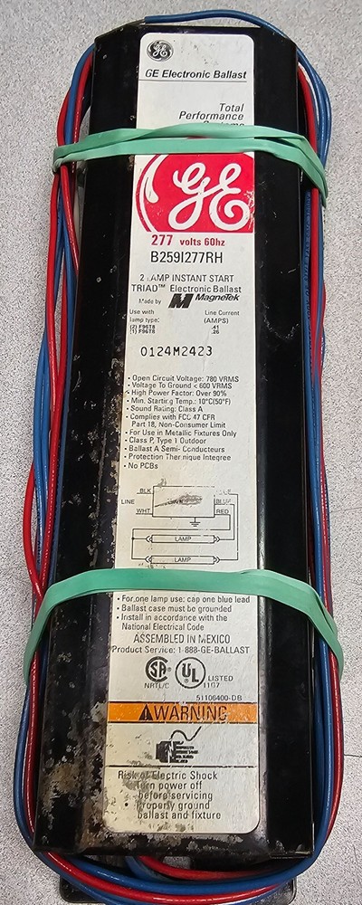 GE Electronic Ballast 2 Lamp Instant Start TRIAD #B249I277RH