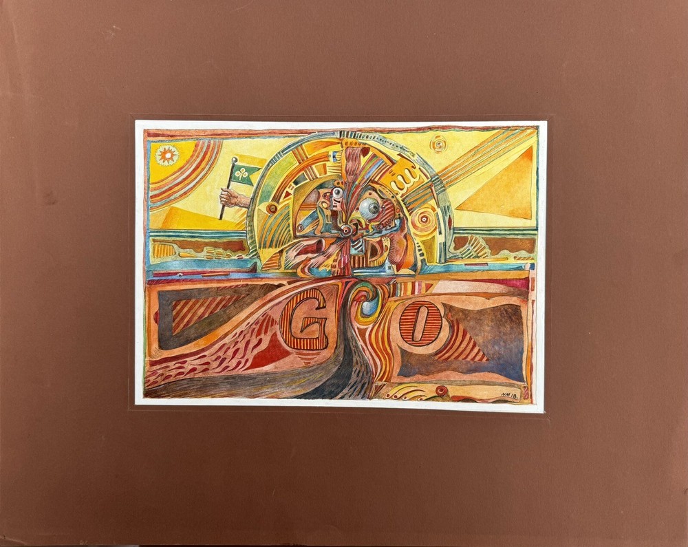 Original Russian Abstract Composition, Graphics, Postmodernism, Signed.-image