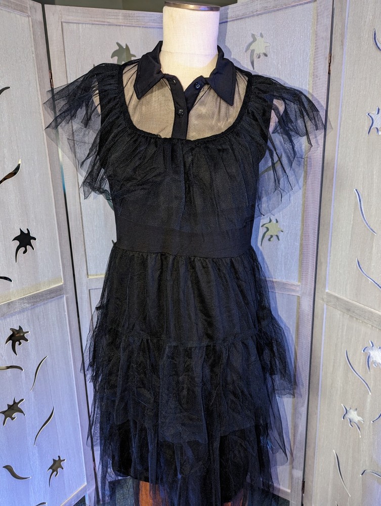 New black ruffles dress wednesday Women Adult Halloween costume XS S M L XL XXL
