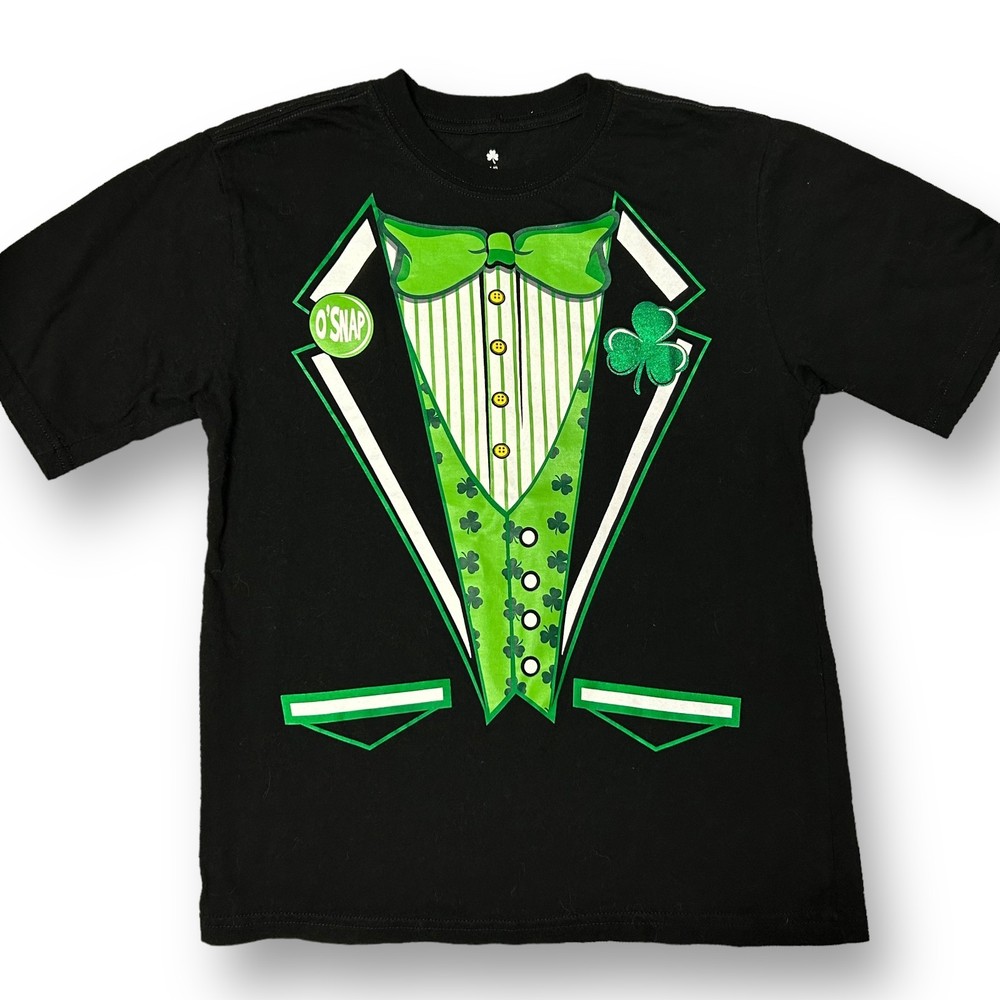 Boys St Patrick's Day T-Shirt Size 10/12 Youth Black Short Sleeve Shamrock Tee