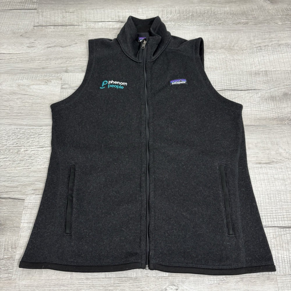 Patagonia Solid Black Better Sweater Zip Up Vest Company Logo Mens Large