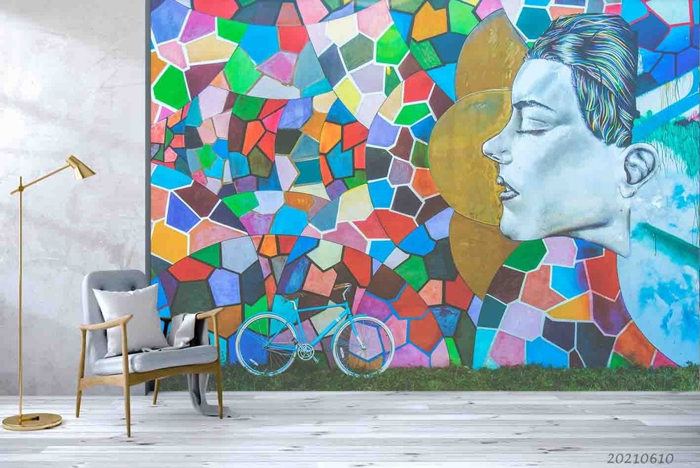 3D Woman Colorful Geometric Graffiti Wall Murals Wallpaper Murals Wall Sticker