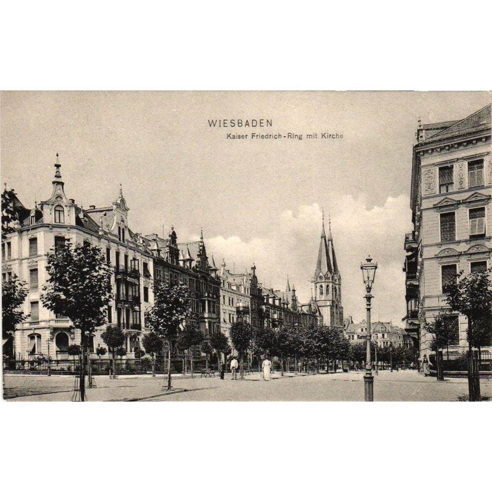 Vintage 1906 Wiesbaden Germany Postcard Kaiser FriedrichRing mit Kirche Trenkler