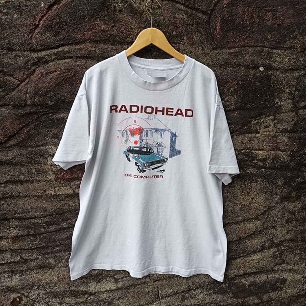 SALE Radiohead Tour 97 Ok Computer Retro white short sleeve T shirt