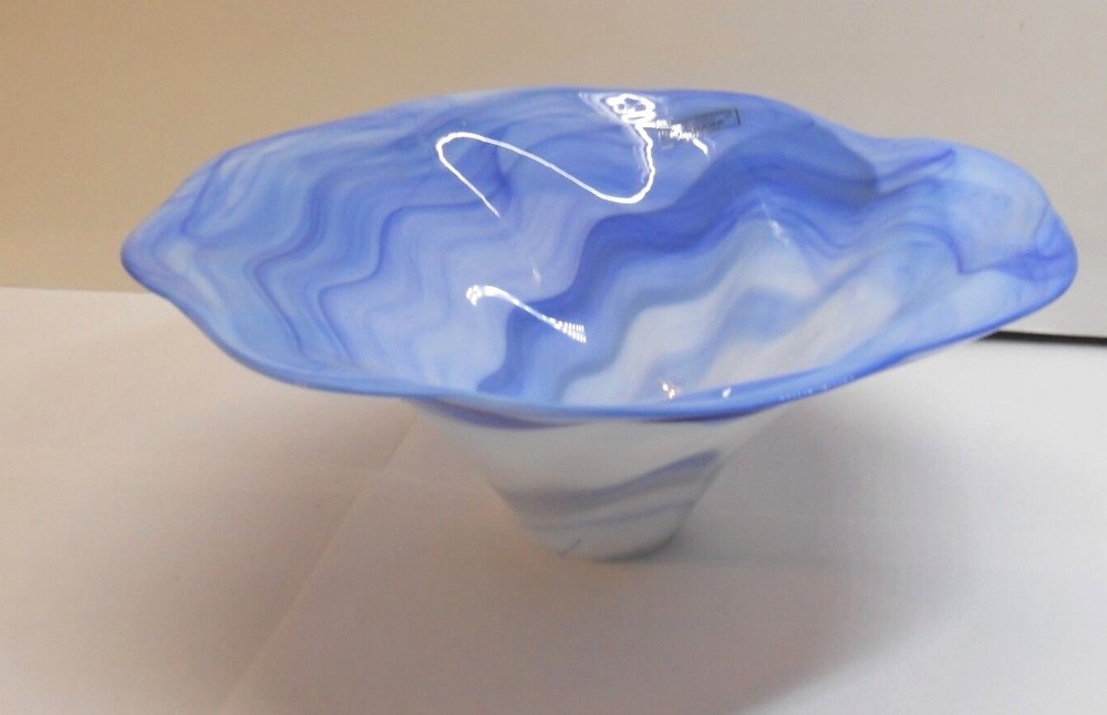 MURANO VETRO ESEQUITO BLUE & WHITE SWIRL CENTERPIECE BOWL