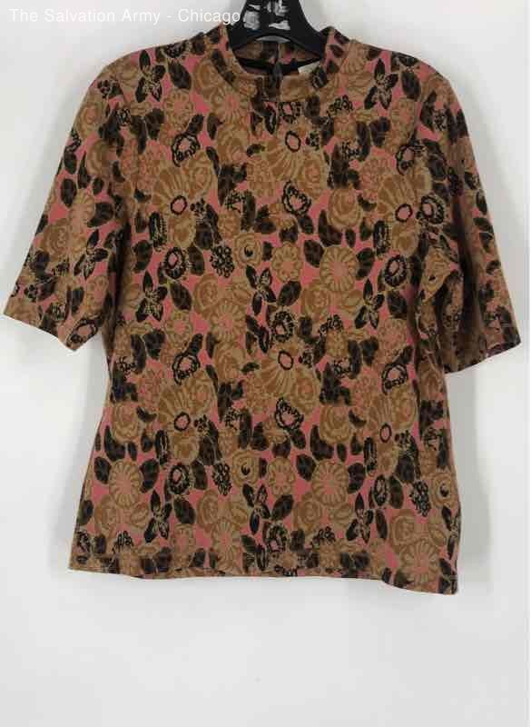 Maeve By Anthropologie Womens Brown Black Pink Floral Blouse Top Size Large