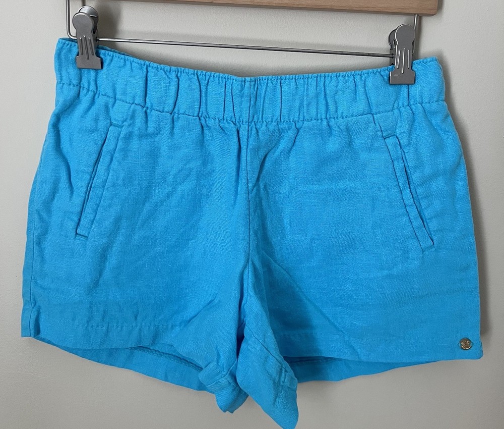 Lilly Pulitzer Womens Lilo 100% Linen Shorts Sz S Turquoise Blue Pockets Beachy
