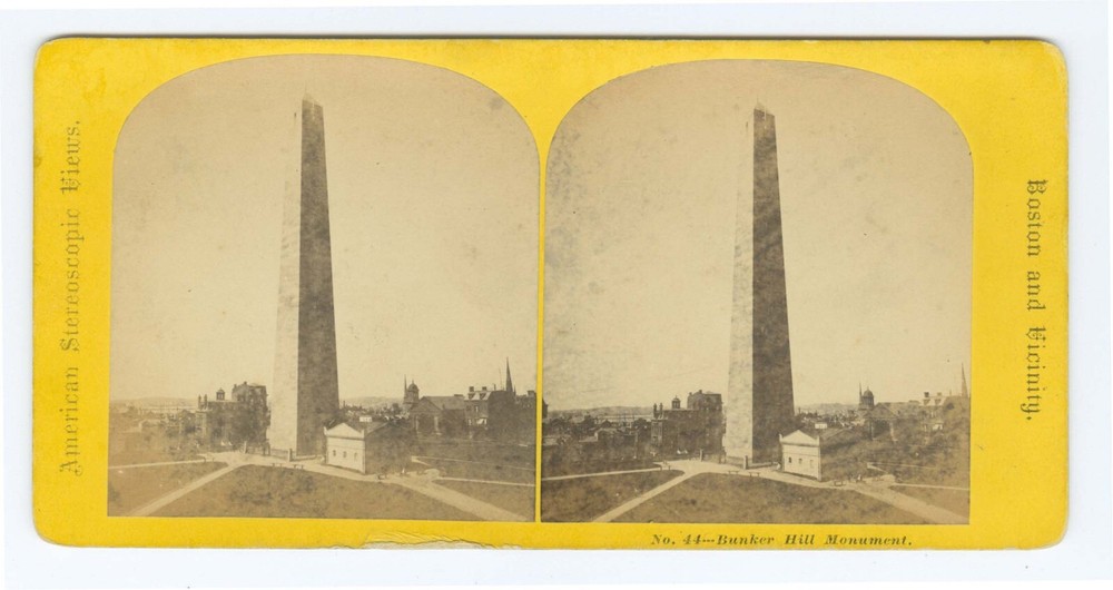 D1135~ MASSACHUSETTS – Bunker Hill Monument c.1870s Stereoview
