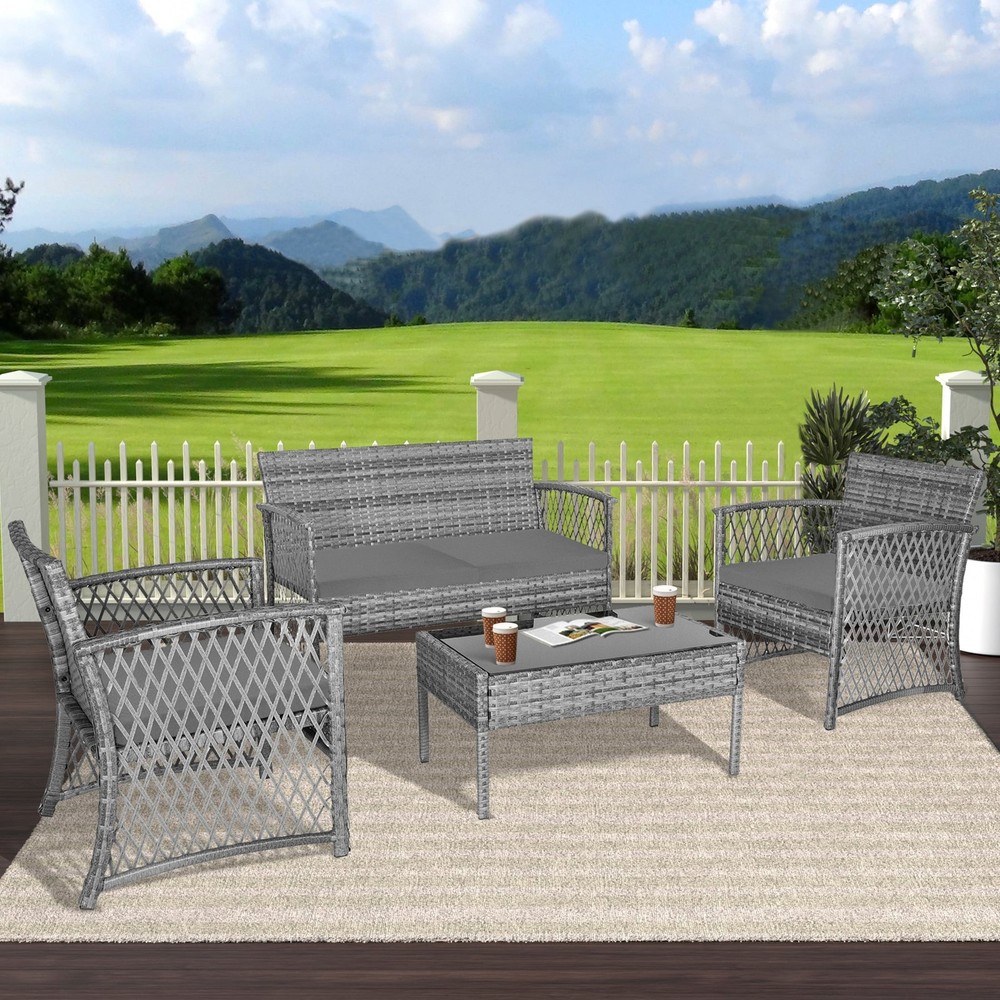 Madison 4-Piece Rattan Patio Conversation Set for Outdoor Living