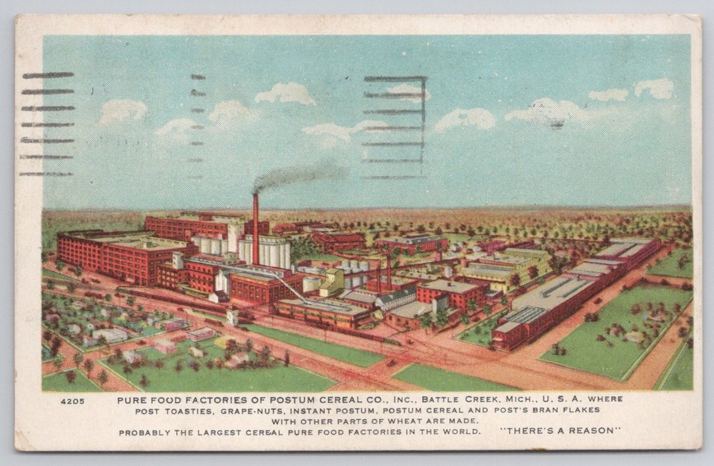 1936 Postum Cereal Co. Battle Creek Michigan Factory Postcard