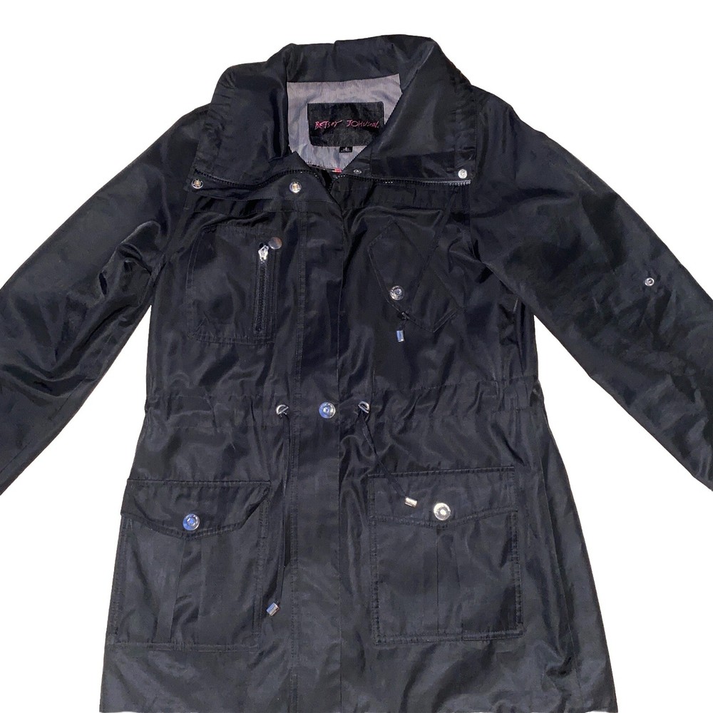 Betsey Johnson Raincoat Womens Small Button & Zip Trench Midi Detective Jacket