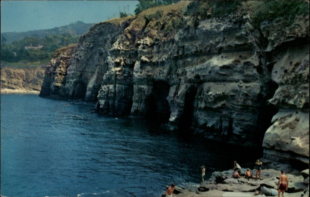 California La Jolla Seven Caves rocky coast ~ postcard sku623