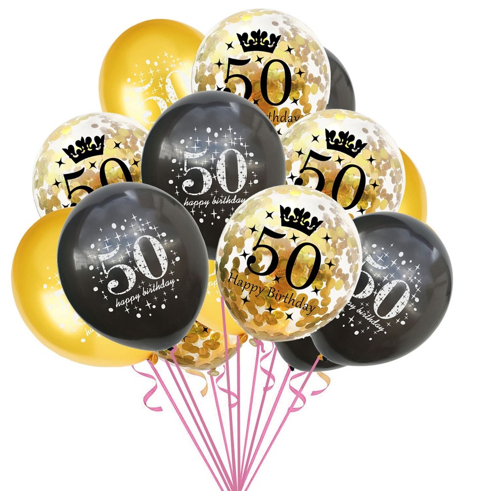 50Th Birthday Balloons Black Gold Party Decorations 15 Pack 12 Inch Latex Gold C