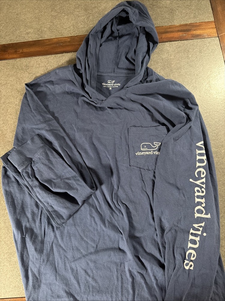 Vineyard Vines WHALE Long Sleeve Screened Hoodie Tee Shirt (Men's XL) Blue