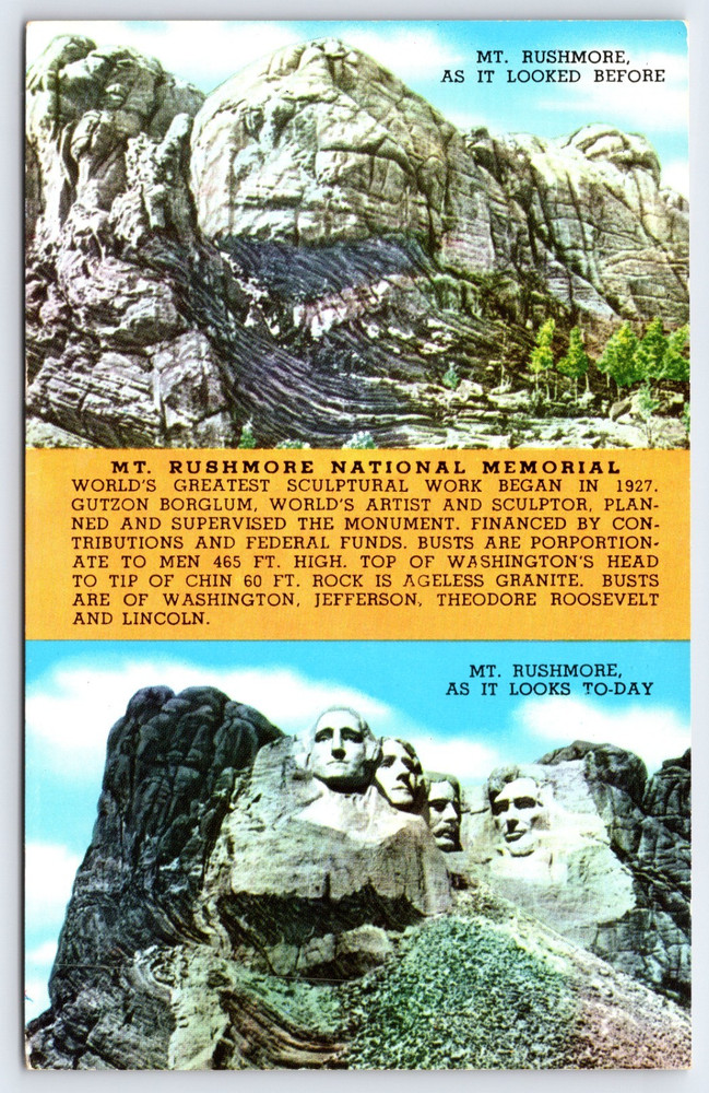Mount Rushmore National Memorial South Dakota Black Hills Vintage Postcard