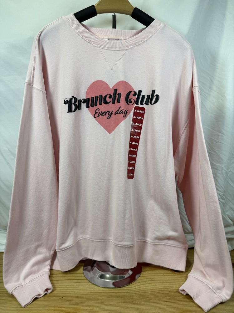 Funny Wildfox Brunch Club Pink Sweatshirt with Heart Graphic Print Size XL