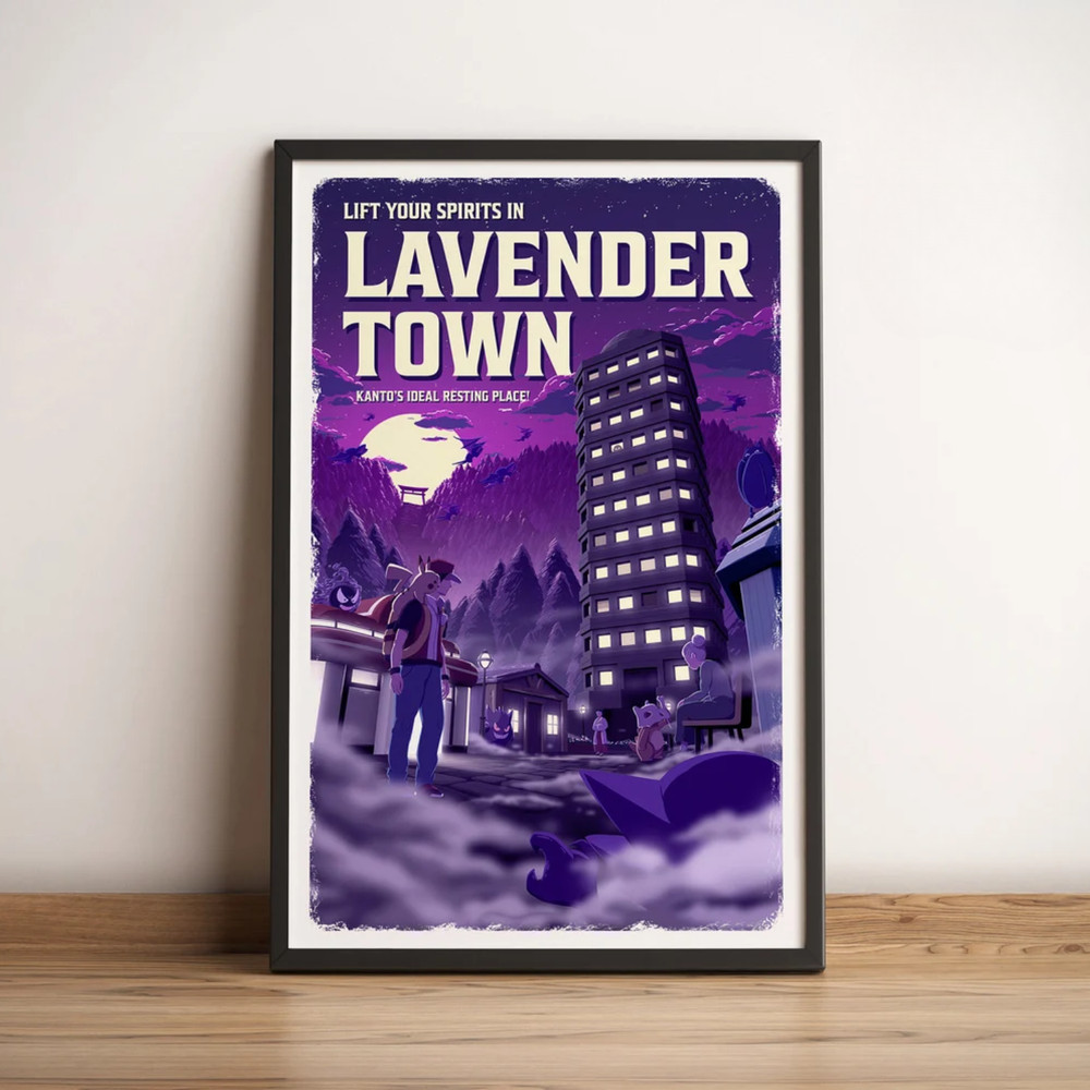Lavender Town Pokemon Poster Retro Gaming Wall Art Canvas