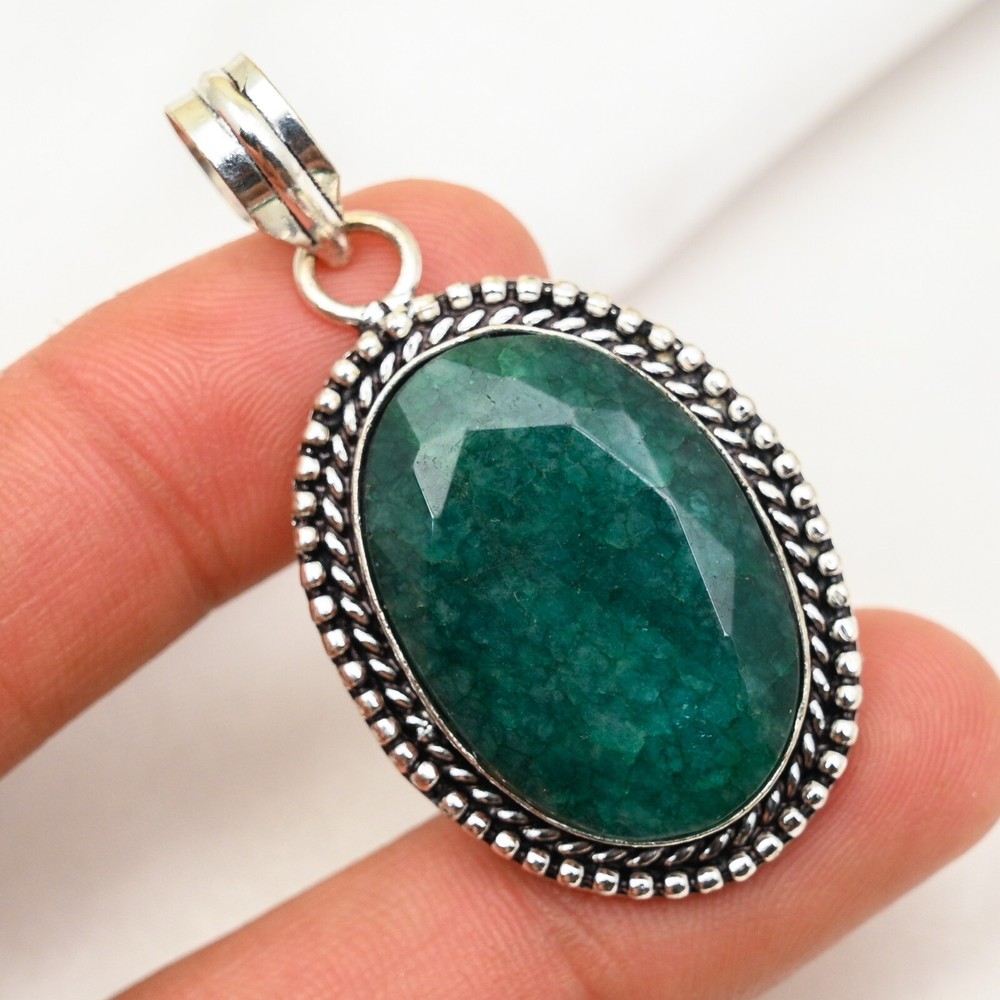 Emerald Lab-Created Pendant Gemstone Handmade 925 Sterling Silver Jewelry Gifts