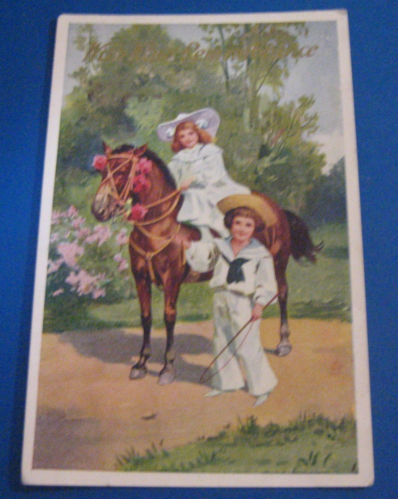 Antique Postcard Cute Couple Colorful Historic Scrapbooking Crafts