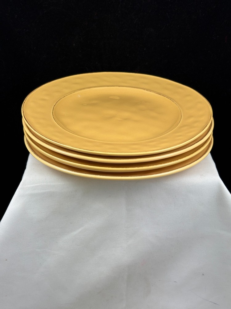 Set 4 yellow Pier 1 Imports Martillo Mango salad Plates 8.5” Hammered stoneware