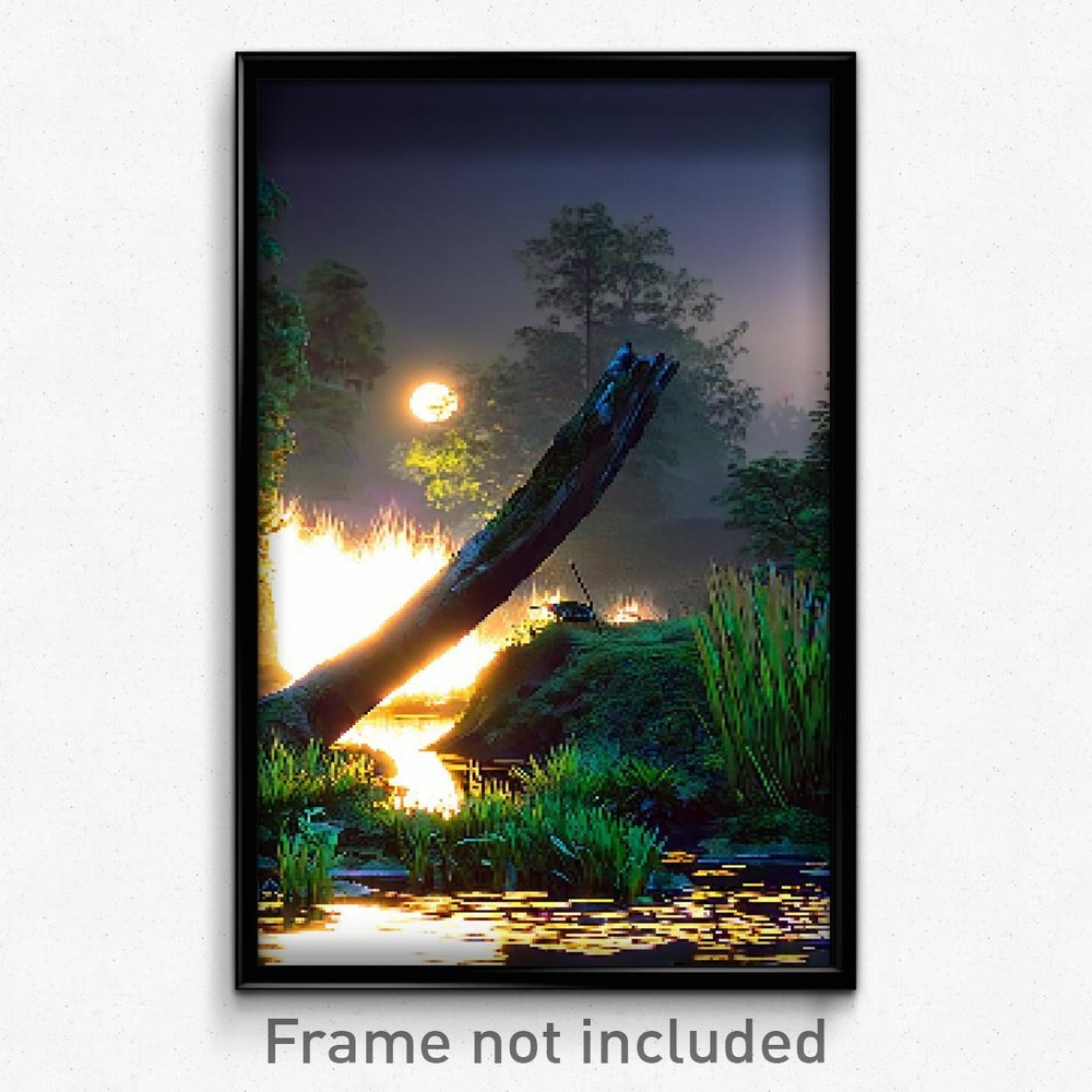 Pixel Art Poster - Nocturnal Pond (8 Bit Psychedelic Trippy Video Game Print)