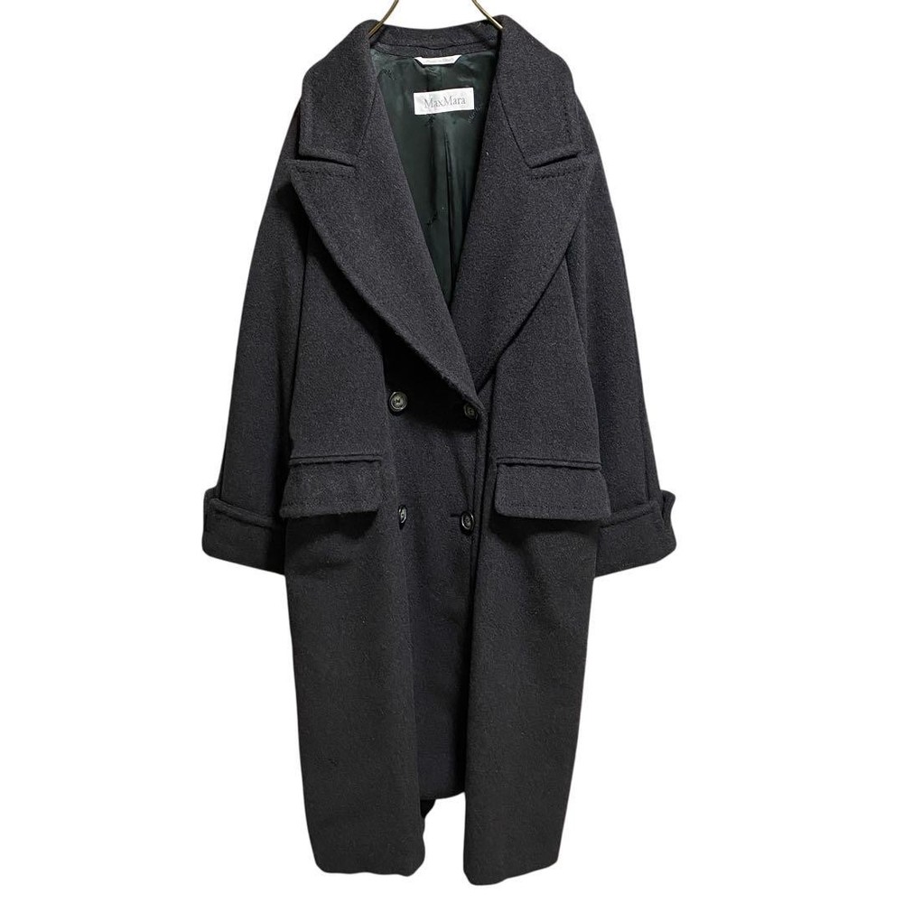 Max Mara Womens Black Wool Long Coat Size M Authentic Japan Import