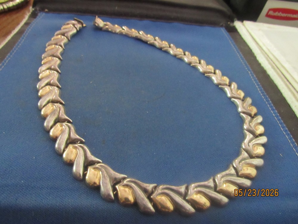 Vintage Vermeil Sterling Silver & Sterling Italy Heavy Repeating Design Necklace