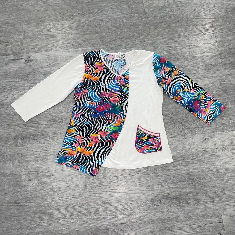 Parsley & Sage Womens Medium Tunic Top Abstract Floral Zebra Graphic Art To Wear-image