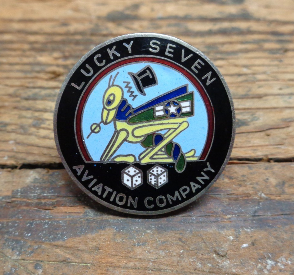 post Korean War US Army 7th Aviation Co LUCKY SEVEN insignia pin JAPANESE MADE