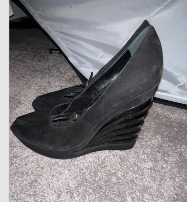 YSL Classic Suede Black Platform Wedge Heels Size EU 41