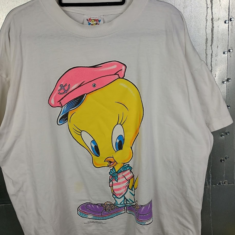 Tweety Bird Looney Tunes Double Sided Vintage 90s T-shirt XL Boxy Cropped HipHop