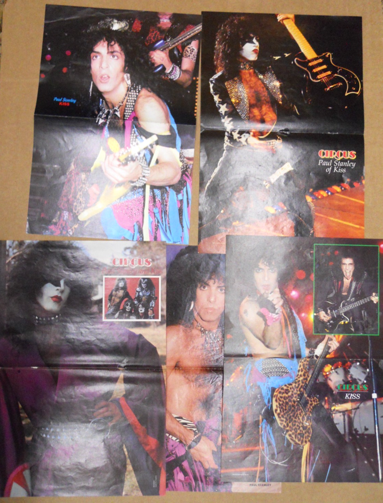 KISS Lot 5 Vintage 1970s-80s Magazine Pinup Double Page Posters - Paul Stanley