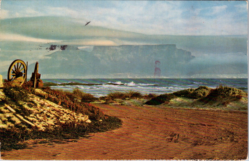 Vintage Postcard Cape Town South Africa Table Mountain Ocean And Cart